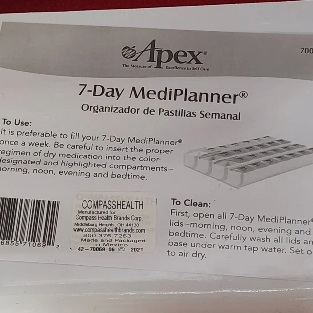 Apex Rainbow Color Organized Medicine Four Times a Day 7 Day MediPlanner #70069